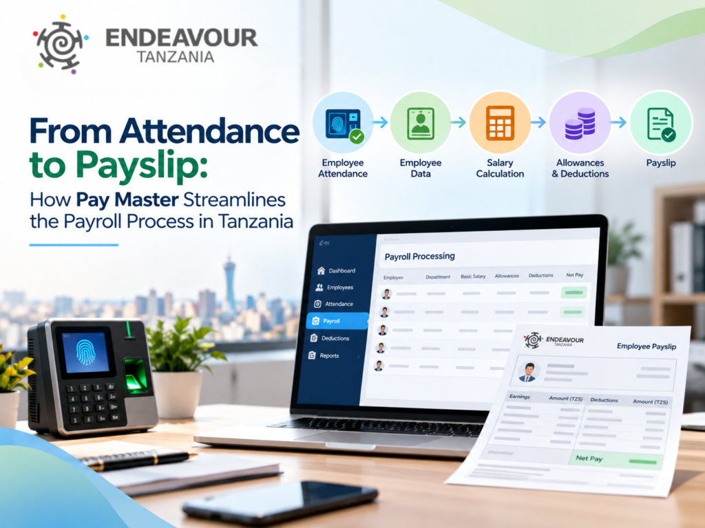 Pay Master Software in Tanzania for streamlined attendance-to-payslip payroll processing.